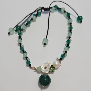 Jade Agate Pearl Anklet with Floral Charm